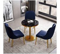 GAAHRQQQ Ensemble de meubles Simplicité européenne Chambre Restaurant Hôtel 1 table et 3 chaises Cuisine 60/70/80 cm Dessus de table en marbre noir (couleur : marron, taille : 60 cm) (bleu marine 60