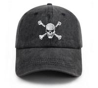 Gaakvrr Casquette de baseball motif tête de mort et os croisés pour homme et femme, chapeau de squelette brodé, chapeau de tête de mort réglable en coton denim délavé, Noir-crâne-1, Taille unique