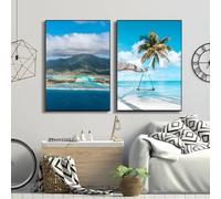 GAAXMG Lot de 2 affiches de paysage marin nordique sur toile, peinture moderne, bleu, ciel, mer, plage, océan, impression d'art mural, décoration d'intérieur, peinture/sans cadre (40 x 60 cm)