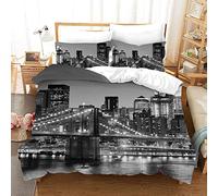 Gabapipa® Housse de Couette King Size Parure de Lit New York Pont De Brooklyn 240x220cm Noir Et Blanc Ville Paysage 3D Impression Ensemble de literie 3 pièces Couverture de lit Microfibre