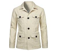 Gabardine Homme Veste de Costume,Blazer Safari en Lin pour Adult Coupe AjustéE Veste Safari Homme Automne LéGer Outwear Caban Blazer Vintage Costard Manches Longues