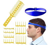 Gabarit de rasage pour le cou - Guide de coupe de cheveux réglable et modèle de rasage du cou, bandeau portable auto-coupant, 7 accessoires de dents de peigne et peigne