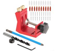Gabarit de trou de poche, guide de perçage en métal réglable, avec angle de 15° pour des joints de vis obliques précis, positionneur de poinçon pour meubles de travail du bois (rouge)