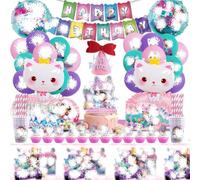 Gabb Set de Décoration pour Fête, Gabb d'Anniversaire Ballons, Chapeau, 100 Pièces Fournitures Complètes Vaisselle, Pailles en Papier, Assiettes