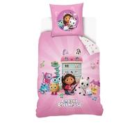 Gabby Chat - Housse de Couette Gabby et la Maison Magique 140x200 cm - 100% Coton - Rose