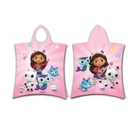 Jerry Fabrics Gabby's Dollhouse Poncho de Bain de Plage à Capuche pour Enfants 100% Coton 115 x 50 cm | Pandy Paw Mercat Cakey Cat Fairy Gift pour Filles garçons Tout-Petits