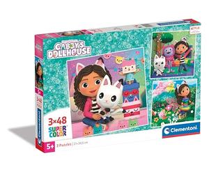 Gabby et la Maison Magique Puzzle Supercolor 3x48 Pièces Enfant Dès 5 Ans | Trois assemblages amusants avec l'héroïne et ses fidèles amis félins bien attachants | idéal pour les fans | idée cadeau