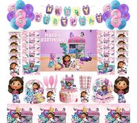 Gabby - maison de poupée chats, décoration de fête d'anniversaire, vaisselle jetable, serviette, nappe en paille, tasse, ballons, fournitures de réception-cadeau pour bébé number 4 set