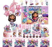 Gabby - maison de poupée chats, décorations d'anniversaire, ensemble de vaisselle jetable, sac en paille, ballons, arrière-plan, fournitures de fête prénatale 18
