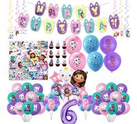 Gabby maison de poupée décoration de fête d'anniversaire ballons vaisselle tasses assiettes ensemble d'arrière-plan Gabby maison de poupée chats déco Kit fourniture pour filles Spiral ornament 6pcs