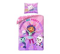 Gabby Maison Magique Housse de Couette 140x200 + Taie Party Cats Pandy | Parure de lit réversible 1 personne | Microfibre douce Oeko-Tex séchage rapide | Pandy Pattes | Fille 4-12 | Cadeau