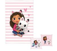 Gabby´s Dollhouse Couverture enfant avec oreiller (rayures/rose/blanc)