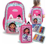 Gabby’s Dollhouse ENSEMBLE SCOLAIRE pour fille: SAC À DOS renforcé + TROUSSE à crayons avec fournitures scolaires, KIT SCOLAIRE