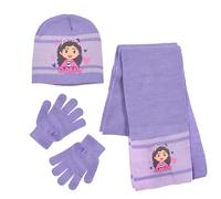 Gabby's Doll House Bonnet écharpe et gants pour fille, ensemble d'hiver pour filles, bonnet, écharpe et gants, accessoires d'hiver pour enfants, cadeau pour filles, lilas, 53