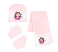 Gabby's Doll House Bonnet écharpe et gants pour fille, ensemble d'hiver pour filles, bonnet, écharpe et gants, accessoires d'hiver pour enfants, cadeau pour filles, rose, 53