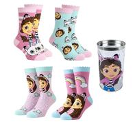 Gabby's Dollhouse Chaussettes pour Filles, Lot de 4 Paires en Coton, Tirelire en Cadeau Incluse, Tailles EU 23 à 30 (FR/ES, Numérique, 27, 30, Taille normale, Multicolore)