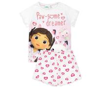 Gabbys Dollhouse de poupée blanc pyjama ensemble | Enfants Gabby T-Shirt et Shorts pyjama ensemble | Paw-Some Dreamer Cat Design | Marchandise officielle | Cadeau de vêtements d’intérieur confortables