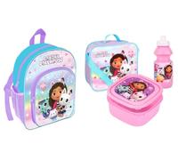 Gabby's Dollhouse Deluxe Ensemble sac à dos 4 pièces pour filles - Sac d'école officiel DreamWorks avec sac à déjeuner isotherme, boîte à déjeuner et bouteille d'eau - Ensemble de voyage pour la