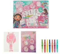 Gabby's Dollhouse Feutres à Souffler | 7 Stylos et 6 Pochoirs Réutilisables | Kit de stylos pulvérisateurs avec pochoirs inspirés des chats de Gabby, couleurs à combiner, idée cadeau pour fans dès 3 ans