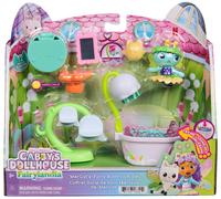 Gabby's Dollhouse DreamWorks,, Fairylandia, Coffret Salle de bain féérique de MerCat, coffret de 12 éléments avec bulles mobiles et chaise rotative, jouets de jeux de rôle et accessoires pour maison d