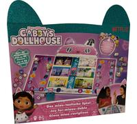 Gabby's Dollhouse, jeu tactile MIAU, 41 badges, plateau de jeu, dé avec gobelet, pions, cartes de salle, Spin Master Games