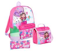 Gabby's Dollhouse Sac à dos + sac à déjeuner + trousse à crayons pour fille 3 pièces Pandy Paws, rose, taille unique