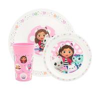 Gabby's Dollhouse Service de table pour enfants - 3 pièces - Assiette, bol et tasse réutilisables en polypropylène pour enfants - Ensemble de vaisselle pour enfants à partir de 24 mois - Rose