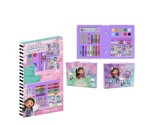 Gabby's Dollhouse Set de papeterie coloré - Kit scolaire complet avec marqueurs, crayons de couleur et accessoires décorés avec des personnages de la série pour enfants créatifs, Boîte Gabby's
