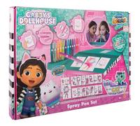 Gabby's Dollhouse - Spray Pen Set Desktop Box (GD23368) - Kit de Stylos Pulvérisateurs pour Colorier et Dessiner - 12 Stylos et 16 Pochoirs pour Créer des Couleurs et des Dessins Uniques