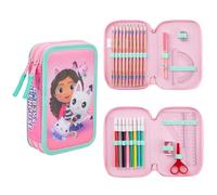 Gabby's Dollhouse Trousse Scolaire 2 Compartiments, Trousse Fille avec Fournitures Scolaires Crayon de Couleurs Stylo, Kit Papeterie, Cadeau Fille