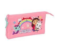 GABBY'S DOLLHOUSE - Trousse triple, trousse pour enfant, idéale pour les enfants d'âge scolaire, confortable et polyvalente, qualité et résistance, 22 x 3 x 12 cm