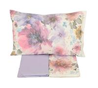 Gabel Parure de lit 2 Places en Pur Coton 240 x 280 cm + Drap Housse 175 x 200 cm + 2 taies d'oreiller 50 x 80 cm Flower Power