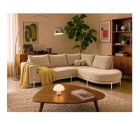 Gabin - Canapé d'angle droit 5 places en velours texturé - Beige