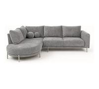 Gabin - Canapé d'angle gauche 5 places en velours texturé - Gris clair Gris clair