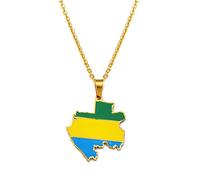 Gabon Carte Coloré Drapeau Pendentif Colliers - Charme Chic Colliers Ethniques Nouveauté Tendance Hip Hop Clavicule Chaîne Ornement, Classique Patriotique Bijoux Accessoires Homme Femme Cadeau,Jau