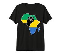 Gabon Drapeau Afrique Carte Poing levé T-Shirt Haut de Gamme