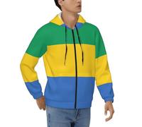 Gabon Drapeau Fermeture Eclair Sweatshirts À Capuche Mode Homme Manches Longues Vintage Lacets Sweatshirts Imprimé Chemises Cordon Hoodie Hauts pour Usage Quotidien Activités