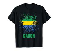 Gabon Retro Vintage Aquarelles Sport Drapeau Gabonais Souvenir T-Shirt