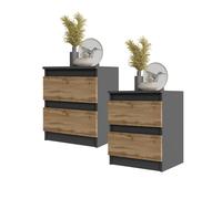 GABRIEL - 2 x Table de nuit - Table de nuit avec 2 tiroirs Lot de 2 - Gris Anthracite / Chêne Wotan H50cm L41cm P33cm