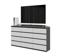 GABRIEL - Commode 12 Tiroirs (8+4) - H92cm L180cm P33cm (Anthracite / Blanc Matt)