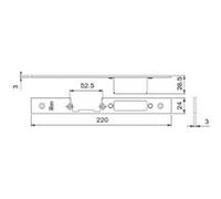 Gâche centrale inox fermée plate en 220 x 24 x 3 mm pour serrures Blindo et Multiblindo droite G