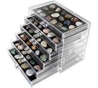 Gachiwar Boîte Vitrine En Acrylique Pour Pierres Cristaux Fossiles Gemmes Minéraux Organisateur Bijoux Avec Tiroirs Compartiments Transparent Coffret De Rangement Collection Anti Poussière (6 couches)