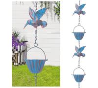 Gachiwar Chaîne de pluie de 2,4 m, chaîne de gouttière, chaîne d'évacuation de la pluie, chaînes de pluie décoratives pour l'extérieur, goût cyan vieilli, protection contre la rouille, durable et