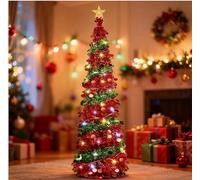 Gachiwar Décoration de Sapin de Noël Pliable à Paillettes pour Maison, Bureau, Magasin, décoration de Noël (Sapin de Noël Rouge et Vert)