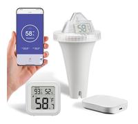 Gachiwar Kit combiné thermomètre de piscine avec hub WiFi Gateway Hub, flottant IPX7, thermomètre de piscine avec surveillance à distance par application et grand écran numérique, alarme, blanc