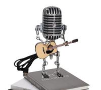 Gacqpli Lampe de guitare vintage, lampe de bureau robot microphone,Robot de lampe de table Steampunk | Conception fraîche de guitare et lampe de table de robot en métal de forme de microphone pour la