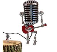 Gacqpli Lampe Robot Avec Microphone en Métal - Lampe de Bureau Vintage Steampunk - Conception Fraîche de Guitare et Table en Forme de Microphone