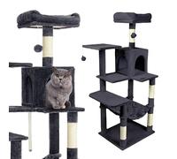 Gaczoo - Arbre à Chat - Griffoir pour Chat avec Colonnes en Sisal, Niche, Hamac & Surface de Repos - 55 x 45 cm, 143 cm de Hauteur - Tour pour Chats, Colonne à Griffer - Gris foncé