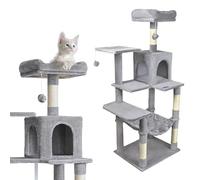 Gaczoo - Arbre à Chat - Griffoir pour Chat avec Colonnes en Sisal, Niche, Hamac & Surface de Repos - 55 x 45 cm, 143 cm de Hauteur - Tour pour Chats, Colonne à Griffer - Gris Clair