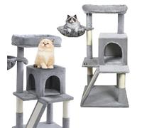 Gaczoo - Arbre à Chat - Griffoir pour Chat avec Colonnes en Sisal, Niche & Surfaces de Repos - 50 x 50 cm, 96 cm de Hauteur - Tour pour Chats, Colonne à Griffer - Gris Clair